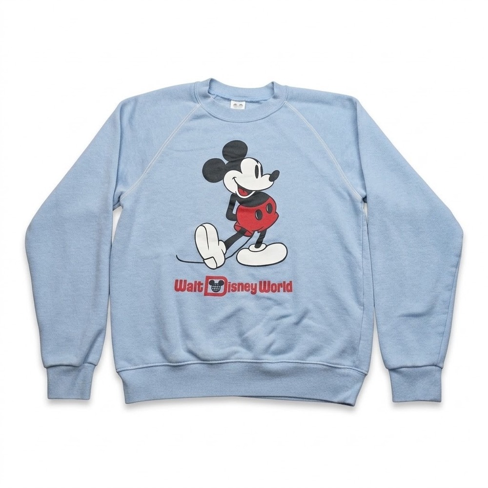Walt Disney World Mickey Mouse Crewneck Sweatshirt Mens Small Light Blue Raglan